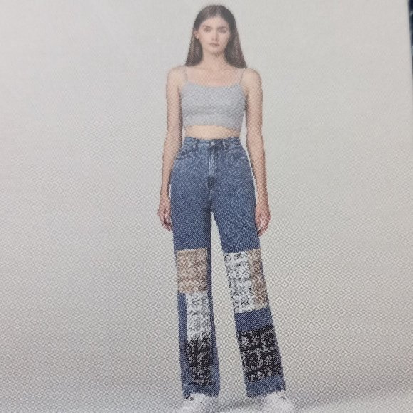 NWT SIMPLE SOCIETY Patchwork Boho Vintage Inspired High-Rise Baggy Jeans Sz 7/28 - Picture 1 of 8